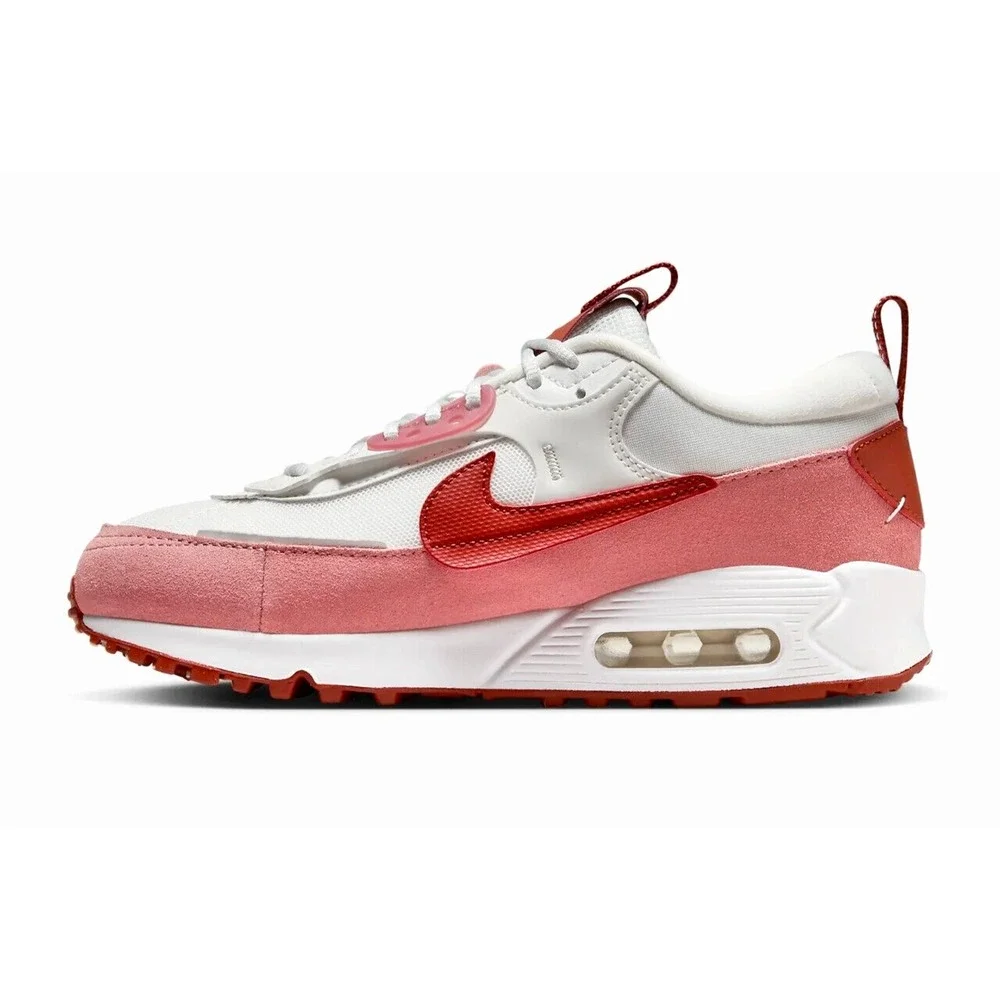 Nike Women’s Air Max 90 Leather & Suede Sneakers in White, Pink & Red - Picture 4 of 7